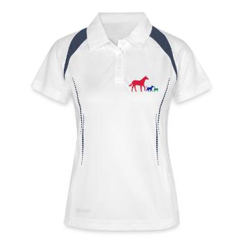 Vektor Pferd Hund und Katz - Frauen Polo atmungsaktiv - Weiß/Navy - Vorne