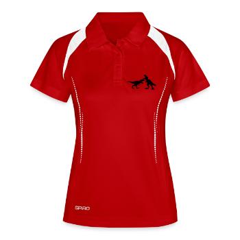 2 ennemis se battre combat course course silhouett - Polo respirant Femme - blanc/marine - Devant