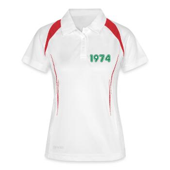 College Zahlen, Jahreszahlen, Jahrgang, 1974 - Frauen Polo atmungsaktiv - Weiß/Navy - Vorne