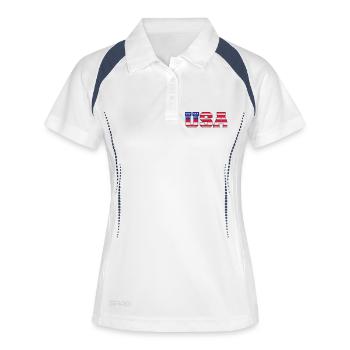 usa_design_3 - Frauen Polo atmungsaktiv - Weiß/Navy - Vorne