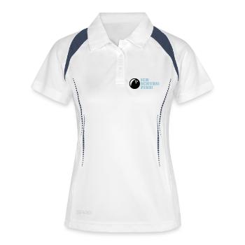 Ich schubse Pins - Spruch Bowling Geschenk - Frauen Polo atmungsaktiv - Weiß/Navy - Vorne