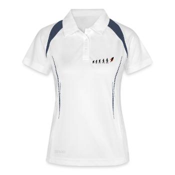 Evolution, super, held, Superhelden, darwin, - Frauen Polo atmungsaktiv - Weiß/Navy - Vorne