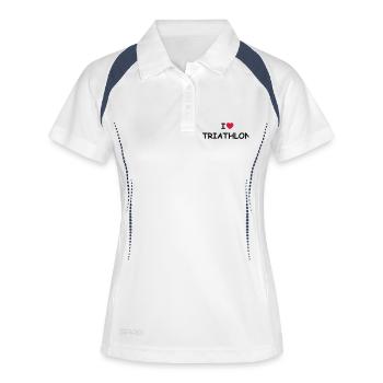 I love/heart Triathlon - Frauen Polo atmungsaktiv - Weiß/Navy - Vorne