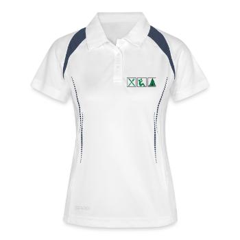 camp , camping, camping , caravan, trekking , hiki - Frauen Polo atmungsaktiv - Weiß/Navy - Vorne