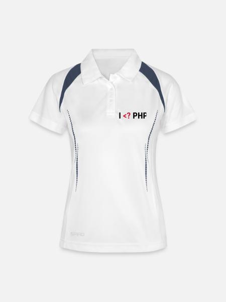 I love PHP - Frauen Polo atmungsaktiv - Weiß/Navy