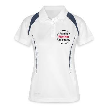 Achtung Rentner im Stress - Frauen Polo atmungsaktiv - Weiß/Navy - Vorne
