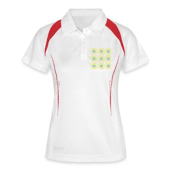 Viele Kleine Sonnenblumen Sonnen Blumen Muster - Frauen Polo atmungsaktiv - Weiß/Navy - Vorne