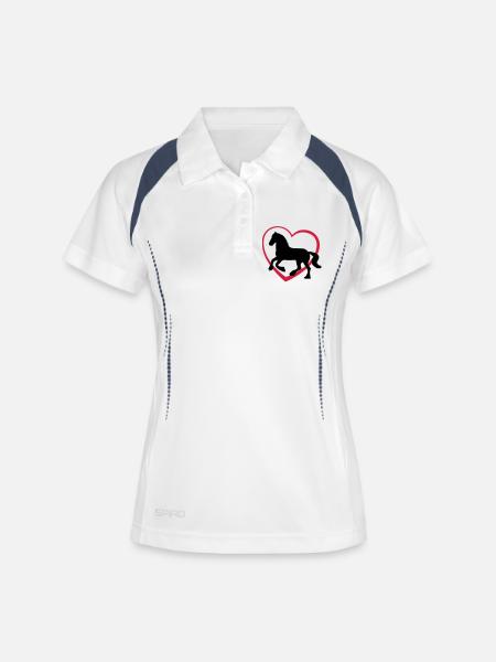 Frison Gypsy Cob ou le type de cheval avec le - Polo respirant Femme - blanc/marine