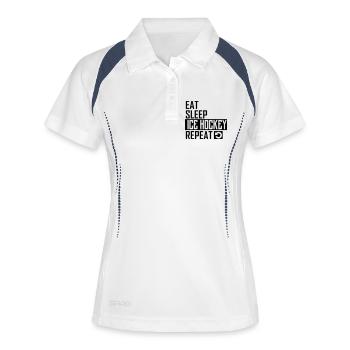 eat sleep ice hockey - Frauen Polo atmungsaktiv - Weiß/Navy - Vorne