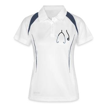 haengend hals Stethoskop abhoeren herzschlag puls - Frauen Polo atmungsaktiv - Weiß/Navy - Vorne