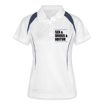 sex & drugs & abitur - Frauen Polo atmungsaktiv - Weiß/Navy - Vorne