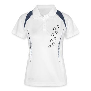 pferde_hufe_pfote__f1 - Polo respirant Femme - blanc/marine - Devant