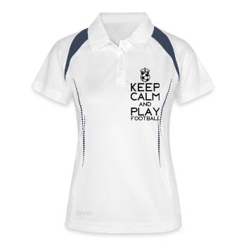 keep calm play football couronne ballon - Polo respirant Femme - blanc/marine - Devant