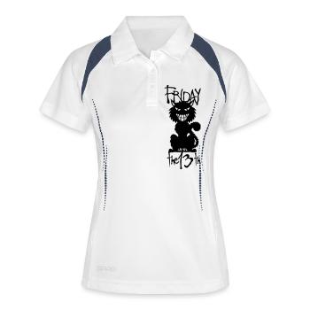 böse schwarze Katze friday 13 - Frauen Polo atmungsaktiv - Weiß/Navy - Vorne