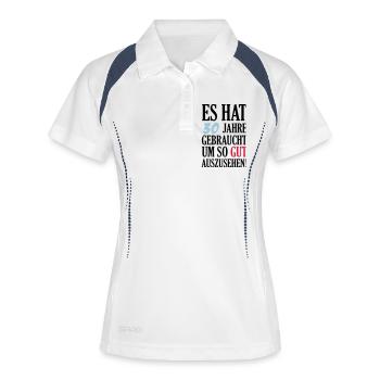 30__jahre_gedauert_002 - Frauen Polo atmungsaktiv - Weiß/Navy - Vorne