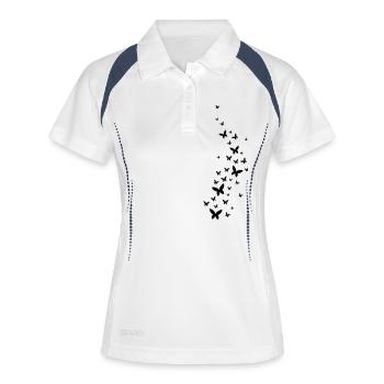Fliegende Schmetterlinge - Frauen Polo atmungsaktiv - Weiß/Navy - Vorne