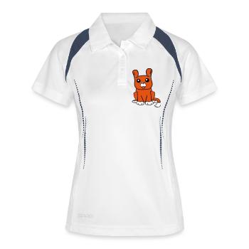 chien assis mignon petit chiot heureux animal de compagnie - Polo respirant Femme - blanc/marine - Devant