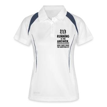 Running Is The Answer. Who Cares What The Question - Frauen Polo atmungsaktiv - Weiß/Navy - Vorne
