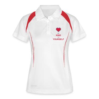 soyez gentil avec vous-même - Polo respirant Femme - blanc/marine - Devant
