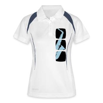 Motif musicien Saxophone - Polo respirant Femme - blanc/marine - Devant