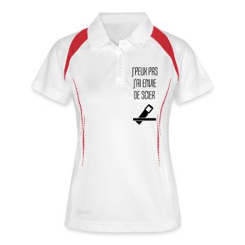 Humour Chier Scier Menuisier Menuiserie Bois - Polo respirant Femme - blanc/marine - Devant