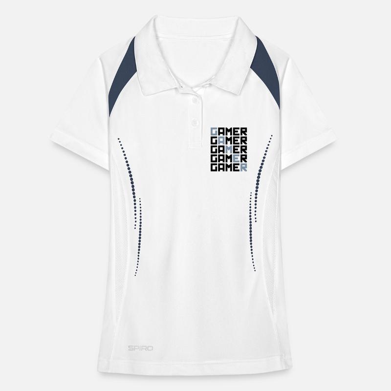 cool pattern text retro gamer logo play play n Women's Polo breathable