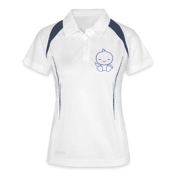 Canard s’assied amicalement salutation heureuse agitant - Polo respirant Femme - blanc/marine - Devant