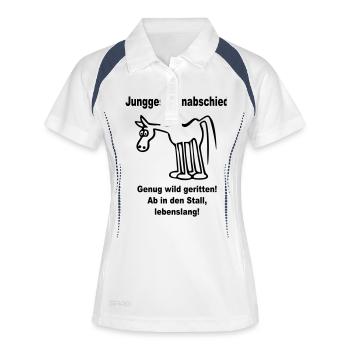Junggesellenabschied: Genug wild geritten (Pferd, - Frauen Polo atmungsaktiv - Weiß/Navy - Vorne
