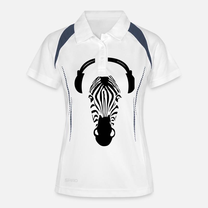 Zebra avec des écouteurs - Polo respirant Femme - blanc/marine