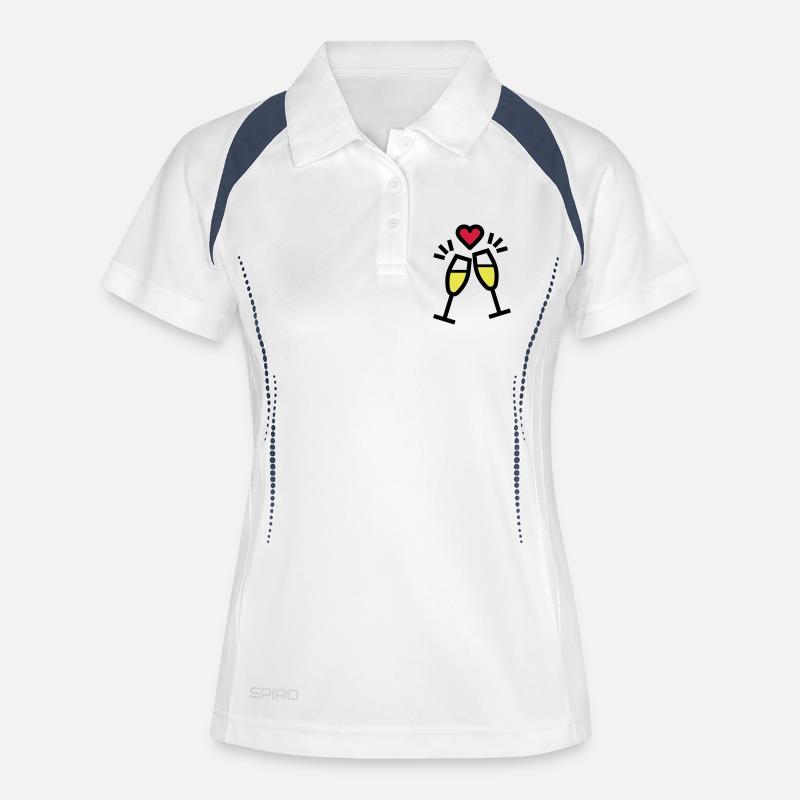 oder Sekt zum Valentinstag - Frauen Polo atmungsaktiv - Weiß/Navy