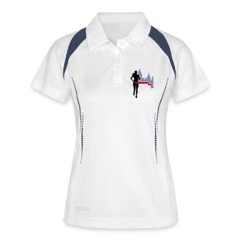 Marathon - Mainz - Läuferin - Run - Lauf - 3C - Frauen Polo atmungsaktiv - Weiß/Navy - Vorne