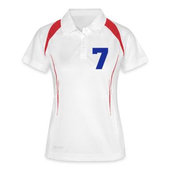 7, Zahlen, Nummer, Rückennummer - Frauen Polo atmungsaktiv - Weiß/Navy - Vorne