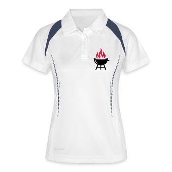 Icône de flamme de gril - Polo respirant Femme - blanc/marine - Devant