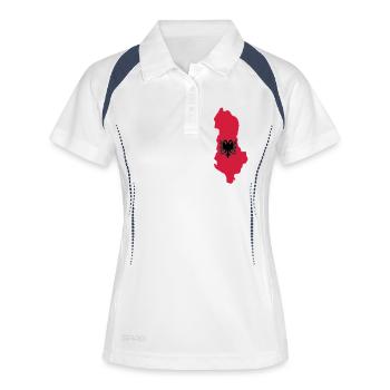Albanien - Frauen Polo atmungsaktiv - Weiß/Navy - Vorne