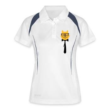 Smart Nerd Cat Lunettes à monture de corne Lunettes Geek Tie - Polo respirant Femme - blanc/marine - Devant