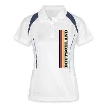 Deutschland - Frauen Polo atmungsaktiv - Weiß/Navy - Vorne