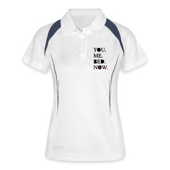 you. me. bed. now. - Frauen Polo atmungsaktiv - Weiß/Navy - Vorne
