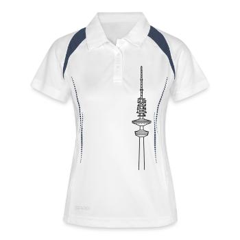 Heinrich-Hertz-Turm Hamburg - Frauen Polo atmungsaktiv - Weiß/Navy - Vorne