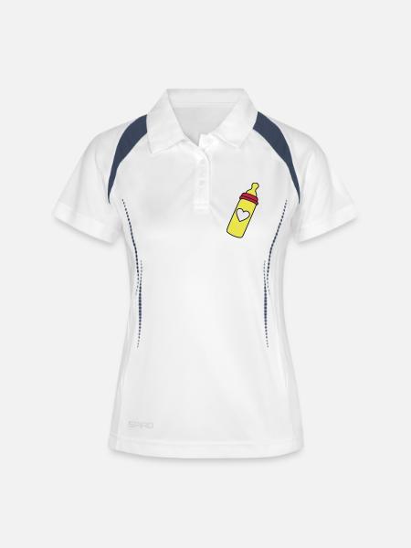 biberon coeur - Polo respirant Femme - blanc/marine