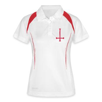 satan text cross evil logo reversed - Women's Polo breathable - white/navy - Front
