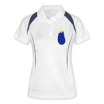 aubergine mit gesicht augen mund niedlich suess ge - Frauen Polo atmungsaktiv - Weiß/Navy - Vorne