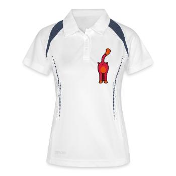Stehende Lustige Katze von Hinten Rückseite Arsch - Frauen Polo atmungsaktiv - Weiß/Navy - Vorne
