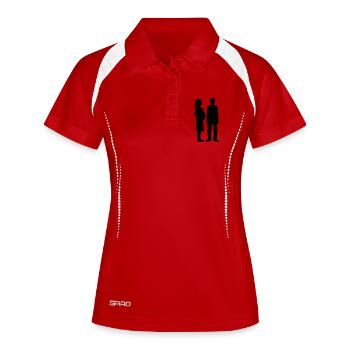 Schwangere Frau Mann arm - Frauen Polo atmungsaktiv - Weiß/Navy - Vorne