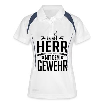 Jäger - der Herr mit dem Gewehr - Frauen Polo atmungsaktiv - Weiß/Navy - Vorne