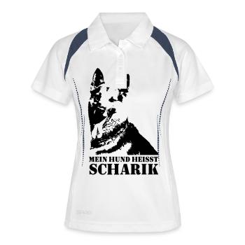 Mein Hund heißt Scharik - Frauen Polo atmungsaktiv - Weiß/Navy - Vorne