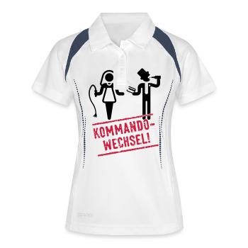 Kommandowechsel / Braut & Bräutigam (JGA) - Frauen Polo atmungsaktiv - Weiß/Navy - Vorne