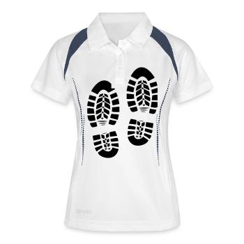 Schuhabdruck Stiefel Wanderschuhe Fußabdruck 1c - Frauen Polo atmungsaktiv - Weiß/Navy - Vorne