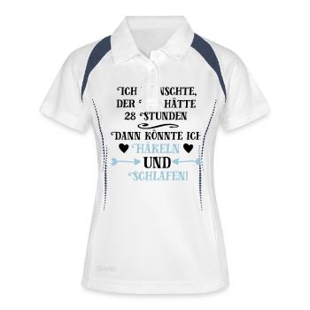 Häkeln und Schlafen Geschenk - Frauen Polo atmungsaktiv - Weiß/Navy - Vorne