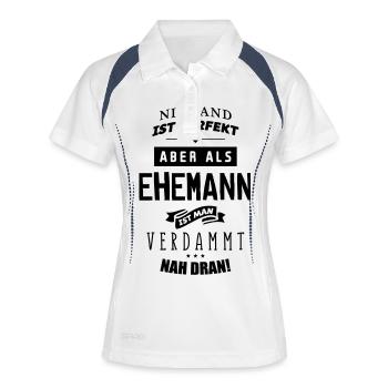 niemand ist perfekt ehemann - Frauen Polo atmungsaktiv - Weiß/Navy - Vorne