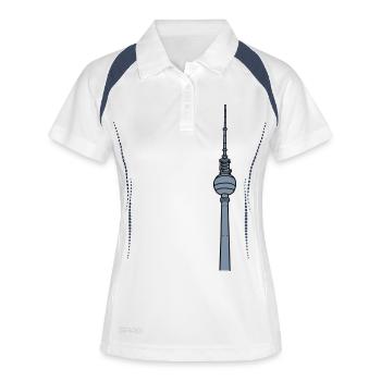 Fernsehturm Berlin 2 - Frauen Polo atmungsaktiv - Weiß/Navy - Vorne